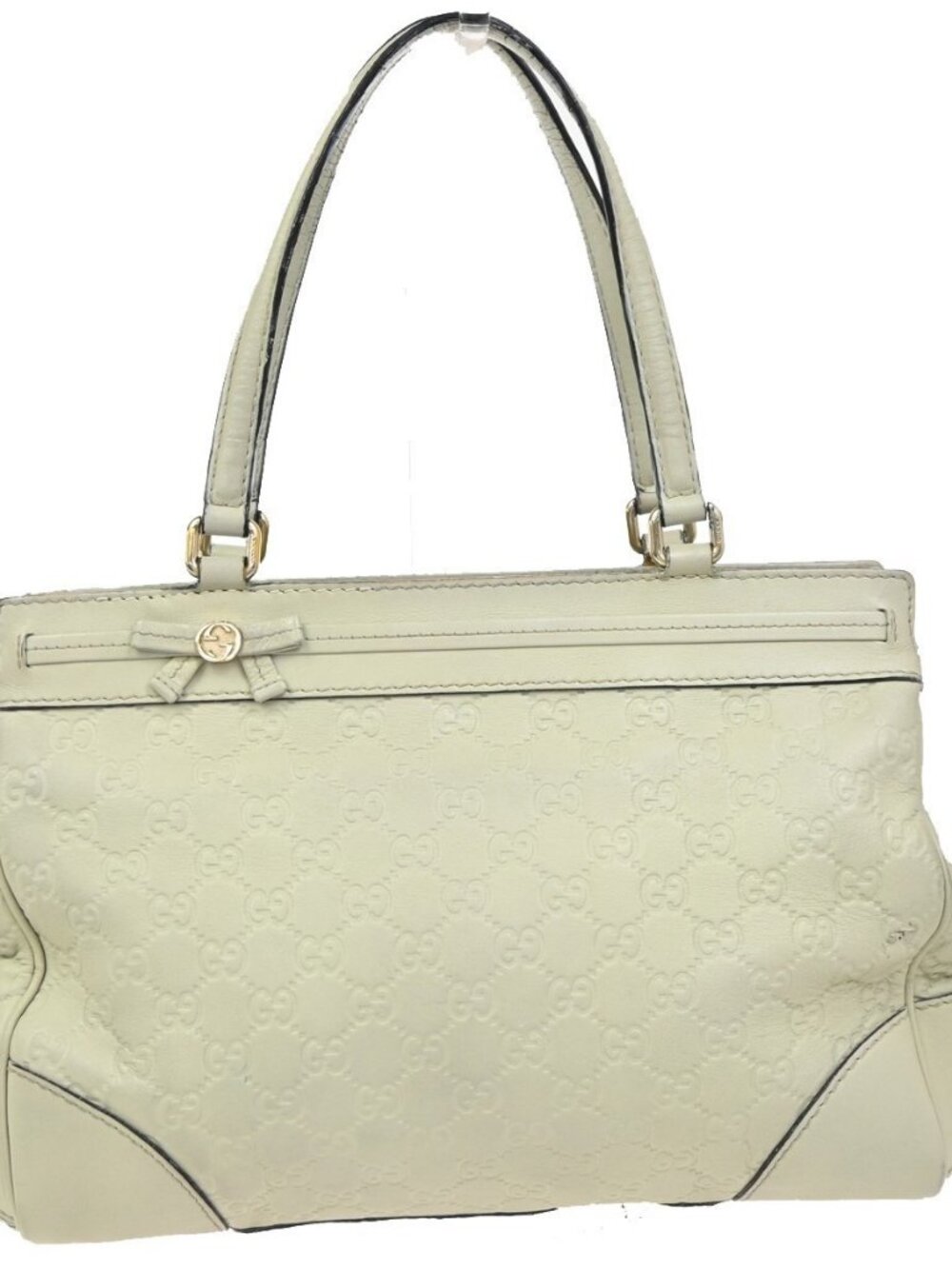 GUCCI GG Guccissima Mayfair Bow Shoulder Hand Bag Leather Italy White 62CA786